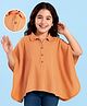 Arias Cotton Woven Half Sleeves Kaftan Style Solid Color Top with Frills Detailing at Collar - Orange