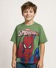 Pine Kids Marvel Single Jersey Knit Half Sleeve Drop Shoulder T-Shirt With Spider-man Graphic - Olive Green