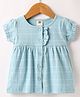 Zero Sinker Knit Half Sleeves Checks Front Open Frock - Light Blue