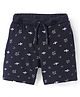 Evimo Single Jersey Knit Knee Length Shorts with Airplane - Navy Blue