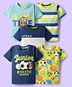 Babyhug Cotton Knit Half Sleeves T-Shirt With Stripes & Game Time Print & Theme Pack Of 5 - Navy Blue & Limegreen