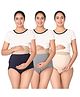 Morph Cotton Spandex Pack Of 3 Solid High Waist Maternity Belly Panel Panties - Navy Blue Steel Grey & Skin