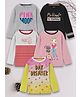 3PIN Cotton Jersey Pack Of 5 Full Sleeves Striped & Pink Mood Text Printed Tees - Multi Colour