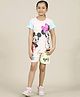 Kidsville Cotton Mickey & Friends Featuring Half Sleeves Minnie Mouse Printed Tee & Shorts Set - White Beige & Blue