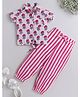The Magic Wand Cotton Half Sleeves Floral Printed Shirt & Striped Pant - Fuchsia