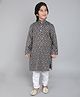 Little Clothing Cotton Full Sleeves Paisleys Printed & Threadwork Embroidered Kurta Churidar Set - Grey