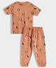 Orange Sugar 100% Cotton Knit Half Sleeves Penguins Printed Coordinating Tee & Pajama Set - Brown