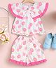 Bella Moda Cotton Sleeveless Floral Printed Frill Detailed Coordinating Top & Shorts Set - Pink
