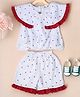 Bella Moda Cotton Sleeveless Hearts Printed Frill Detailed Coordinating Top & Shorts Set - Red