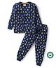 BLUSHES 100% Cotton Knit Full Sleeves Trees & Reindeer Printed Coordinating Night Suit Set - Navy Blue
