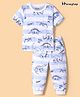 Honeyhap Premium Cotton Knit Dino Printed Night Suit with Bio Finish - Bright White
