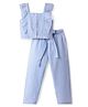Mark & Mia Rayon Woven Frill Sleeves Co-ords Striped Top & Trouser with Fabric Belt - Light Blue