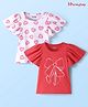 Honeyhap Premium Cotton Knit Bio Finish Frill Half Sleeves Tops with Heart Print Pack of 2 - Flame Scarlet & Bright White