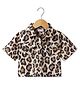 CrayonFlakes Half Sleeves Animal Print Crop Cotton Shirt Top - Brown