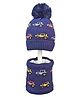 Little Surprise Box Woollen Blend Car Designed Beanie Cap & Neck Muffler Set - Blue-  Diameter- 44cms