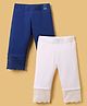 Honeyhap Premium Cotton Elastane Knit Three Fourth Solid Color Leggings With Bio Finish Pack Of 2 - Navy Peony & Bright White