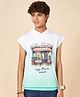 Coolsters by Pantaloons Cotton Sleeveless Ombre & Cafe Printed Hooded Tee - White