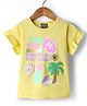 Little Kangaroos Cotton Knit Frill Sleeves Tops With Shell Patch & Tropical Theme Print - Lemon Yellow