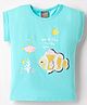 Little Kangaroos Cotton Knit Half Sleeves Top with Sea Life Print & Sequin Detailing - Aqua Blue
