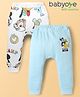 Babyoye Disney Interlock Knit Full Length Diaper Leggings With Mickey Mouse Graphics Print Pack Of 2 - Light Blue & White