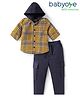 Babyoye 100% Cotton Woven Full Sleeves Hooded Shirt & Trouser Set with Checks & Cargo Pockets - Yellow