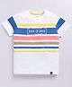 giniekids Cotton Half Sleeves Striped & Typography Printed Tee - Blue