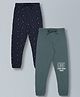 Plum Tree Pure Cotton Pack Of 2 Para Troop Army Text & Anchors Printed Joggers - Green & Navy Blue