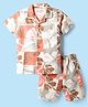 JASH KIDS Cotton Woven Half Sleeves Shirt & Shorts Co-Ord Set With Leaf Print - Peach & White