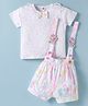 ToffyHouse Cotton Knit Half Sleeves Top & Shorts Set with Suspenders Colour Splash Print - Multicolour & Pink