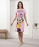 Bella Mama Disney Cotton Knit Half Sleeves Nighty With Minnie Mouse Graphics - Pink