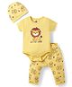 Doodle Poodle 100% Cotton Interlock Knit Half Sleeves Lion Printed Onesie with Diaper Legging & Cap  - Yellow