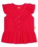 Olele Cotton Frill Sleeves Victorian Ruffle Style Solid Top - Red