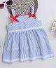 Many frocks & Cotton Sleeveless Striped & Ribbons Detailed Dress - Blue