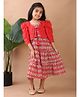 Kinder Kids Cotton Floral Printed Dress With Three Fourth Sleeves schiffli Embroidered Jacket - Red