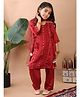 Kinder Kids Cotton Blend Three Fourth Sleeves Ethnic Foil Printed Kurta With Pant & Dupatta Set - Red
