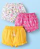 Babyhug 100% Cotton Single Jersey Knit Bloomers With Floral & Animal Print Pack Of 3 - Pink White & Yellow