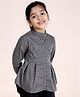Kiddopanti Cotton Full Sleeves Floral Printed & Pleated Top - Grey
