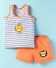 Bodycare Cotton Knit Sleeveless Striped Tank T-Shirt & Shorts Set with Lion Print - Orange