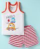 Bodycare Cotton Knit Sleeveless Striped Tank T-Shirt & Shorts Set with Car Print - Red & White