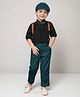 BAD BOYS Cotton Full Sleeves Abstract Embroidered Shirt Pant With Suspender Bow & Cap Set - Green