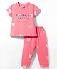Smarty Girls Sinker Knit Half Sleeves Co-ords Night Suit with Hearts Print - Light Red