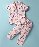 Smarty Girls 100% Cotton Half Sleeves Co-Ord Night Suit With New York City Theme Print - Baby Pink