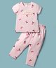 Smarty Girls Sinker Knit Half Sleeves Co-Ord Night Suit With Cherry Print - Pink
