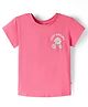 Smarty Girls Cotton Knit Half Sleeves Top with Floral & Keep Smiling Text Print - Pink