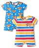 Babyhug Interlock Knit Half Sleeves Romper with Stripes & Animal Print  Pack of 2 - Blue & Yellow