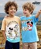 HoneyHap Disney Single Jersey Knit Oversized Drop Shoulder Half Sleeves T-Shirt with Mickey Mouse and Family Graphics Pack of 2 - Light Blue & Yellow