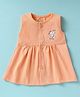 Child World Sinker Knit Sleeveless Front Open Frock with Bunny Print - Peach