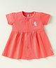 Child World Sinker Knit Half Sleeves Front Open Frock with Puppy Print - Coral