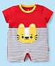 Child World Interlock Knit Half Sleeves Romper with Stripes & Animal Print - Red