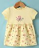 Child World Interlock Knit Half Sleeves Frock with Bird Embroidery & Print - Yellow